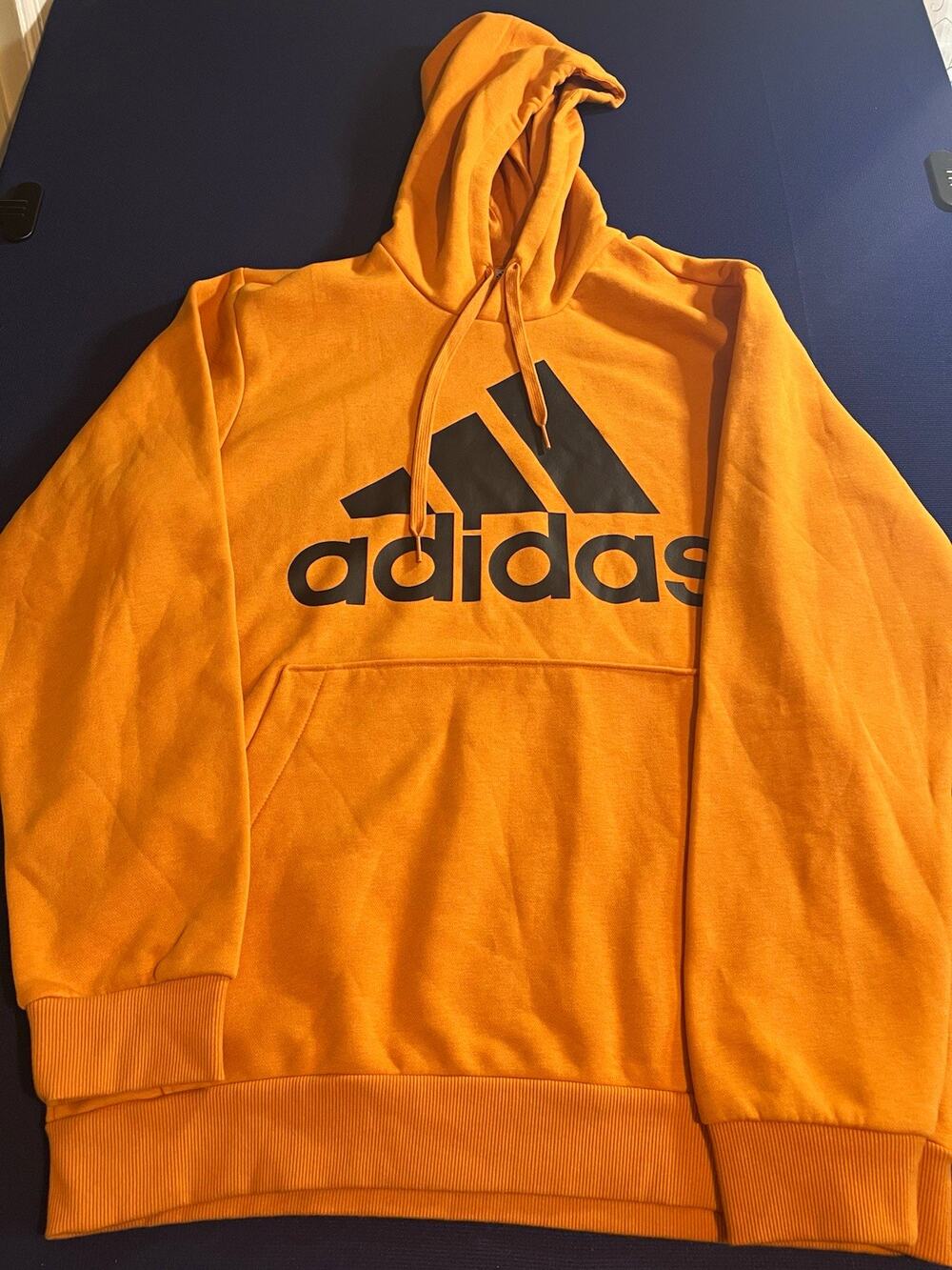 adidas Men's Orange Cotton Pullover Hoodie Graphic Logo size L
